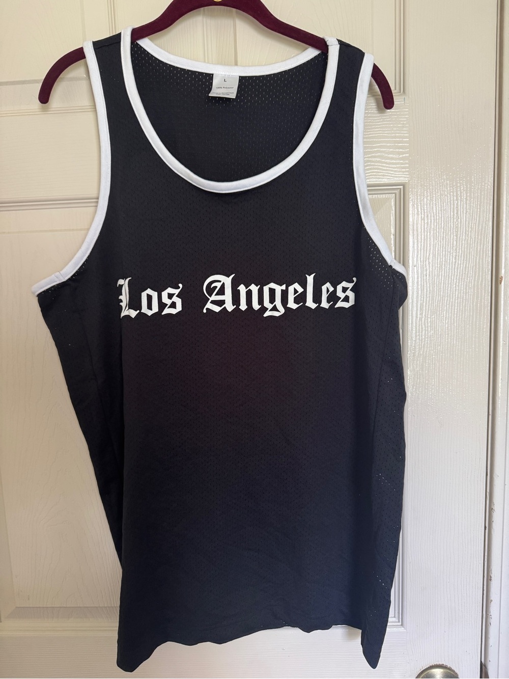 Los Angeles Streetwear Black Mesh Tank Top with White Trim- Large Unisex